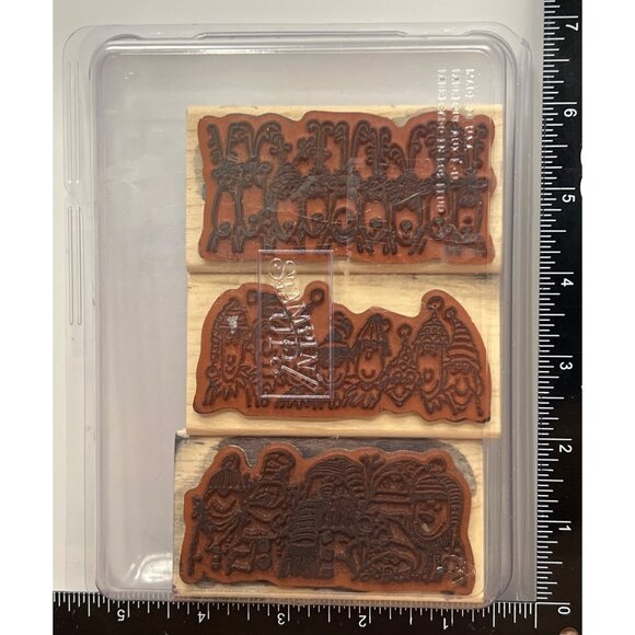 HTF 111648 Stampin Up Holiday Lineup Wood Rubber Stamp Set ELF Reindeer Snowman - Picture 3 of 5